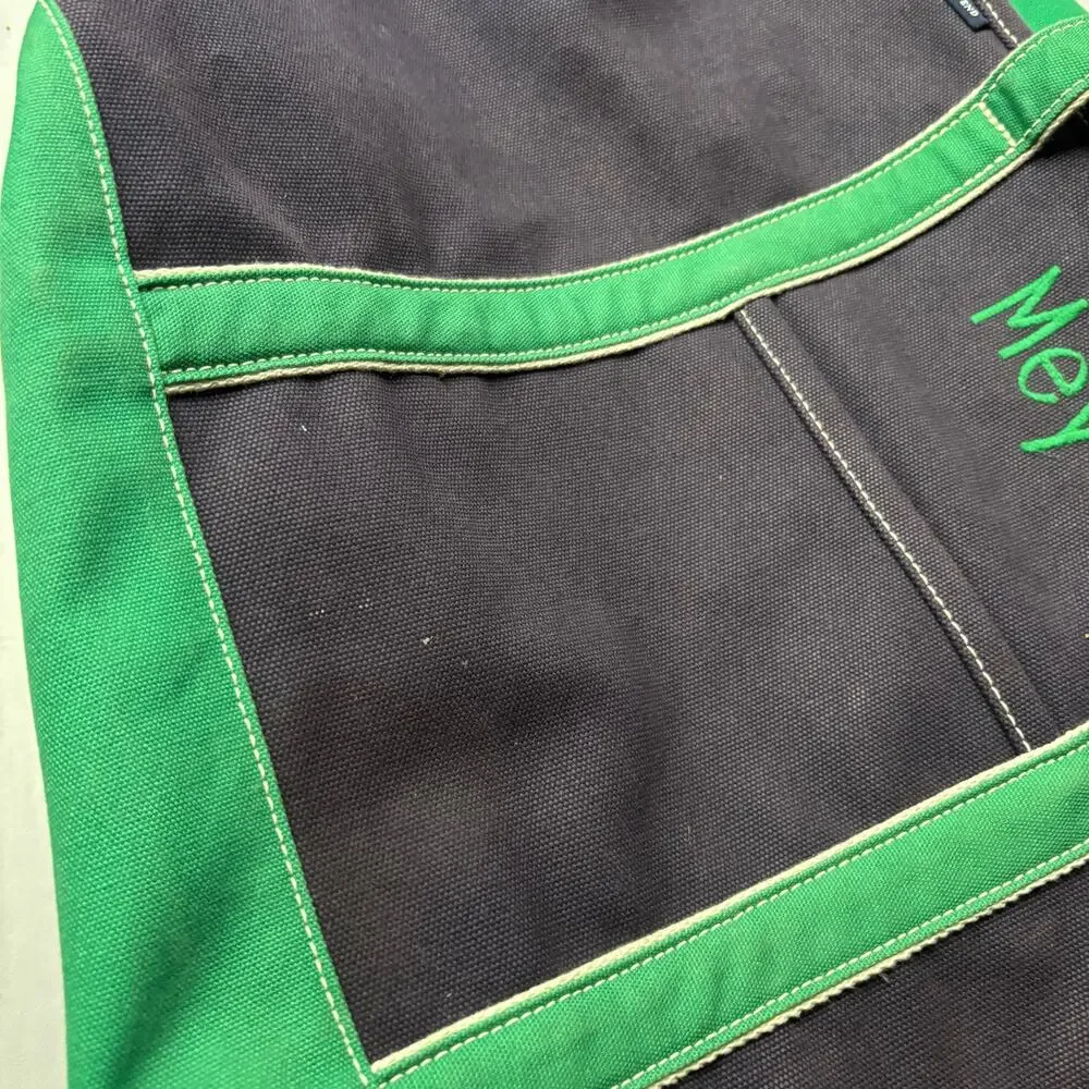 Lands End Black Green Canvas Zip Boat Tote Bag Embroidered Meyer 17x26